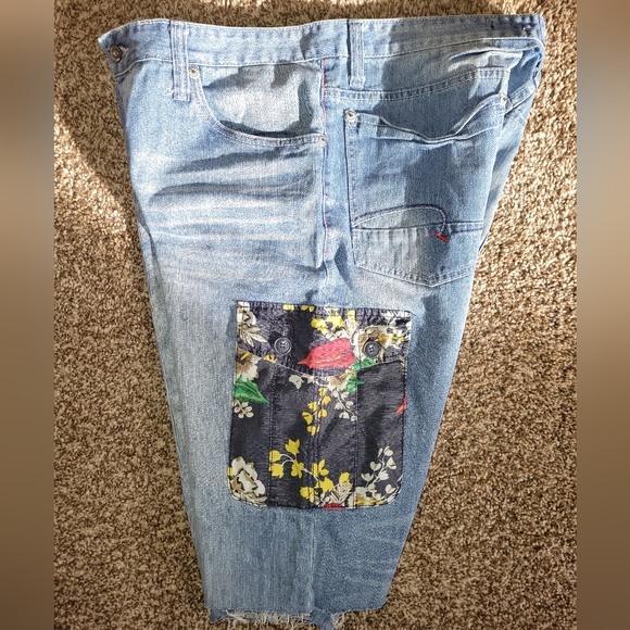 Parish Nation Distressed Denim Floral Pocket Jean Shorts - Picture 3 of 9